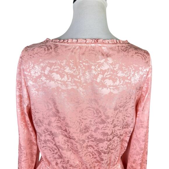 Divine Heritage Pink Floral Jacquard Satin Long Sleeve Peasantcore Blouse - Picture 7 of 13